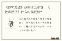 《致命愿望》改编什么小说，《致命愿望》什么时候更新？