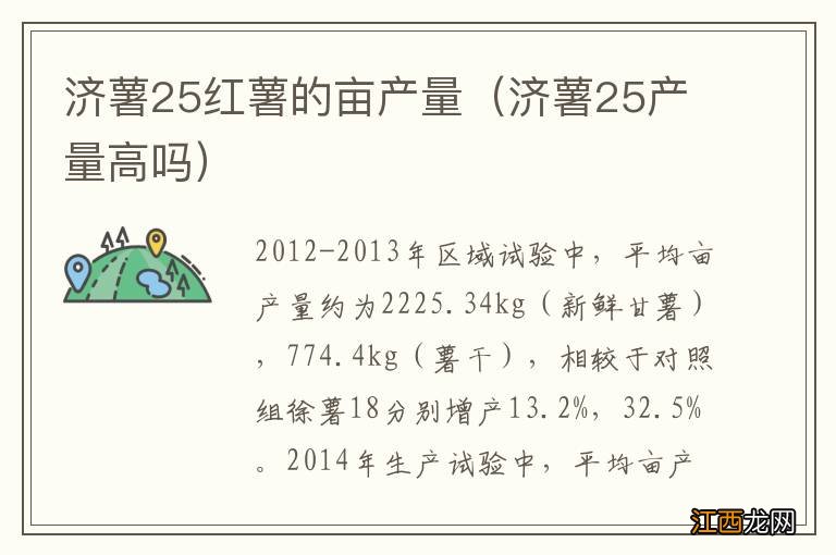 济薯25产量高吗 济薯25红薯的亩产量