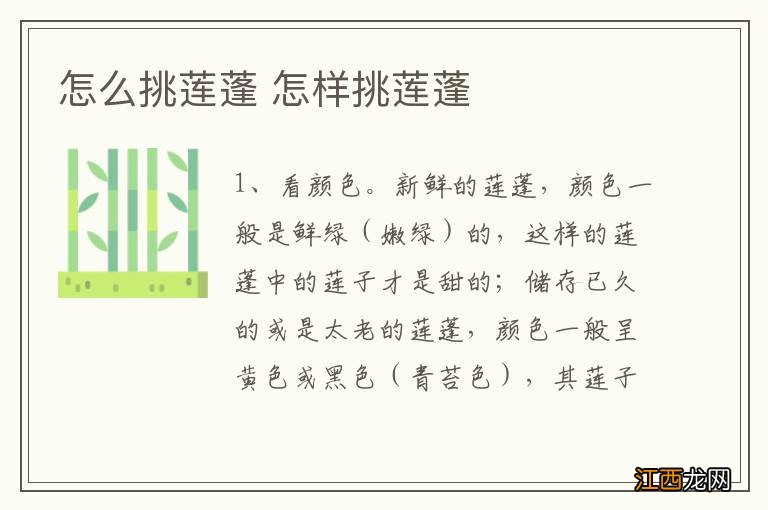 怎么挑莲蓬 怎样挑莲蓬