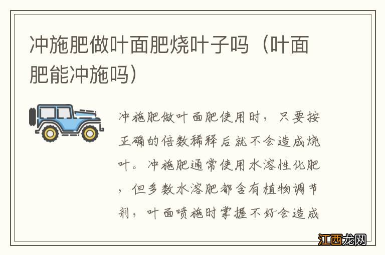 叶面肥能冲施吗 冲施肥做叶面肥烧叶子吗