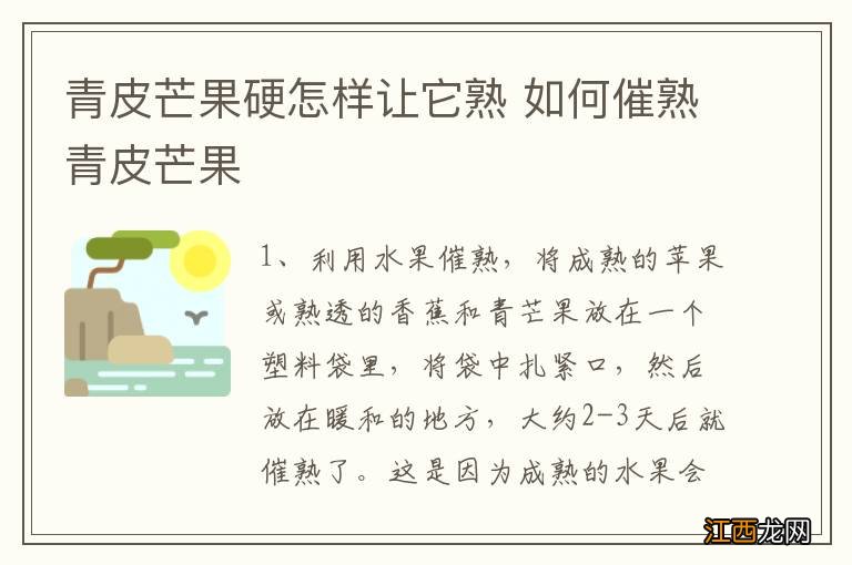 青皮芒果硬怎样让它熟 如何催熟青皮芒果