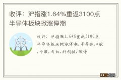 收评：沪指涨1.64%重返3100点 半导体板块掀涨停潮