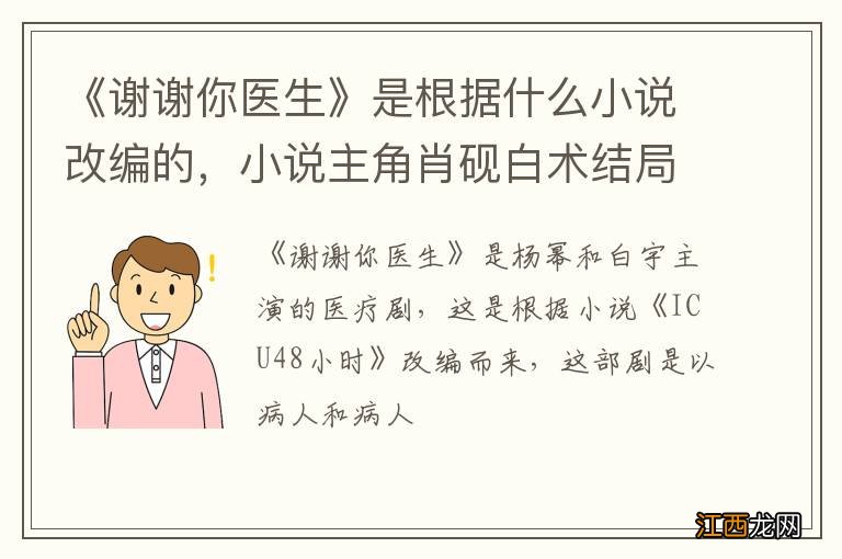 《谢谢你医生》是根据什么小说改编的，小说主角肖砚白术结局是什么？