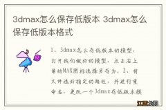 3dmax怎么保存低版本 3dmax怎么保存低版本格式