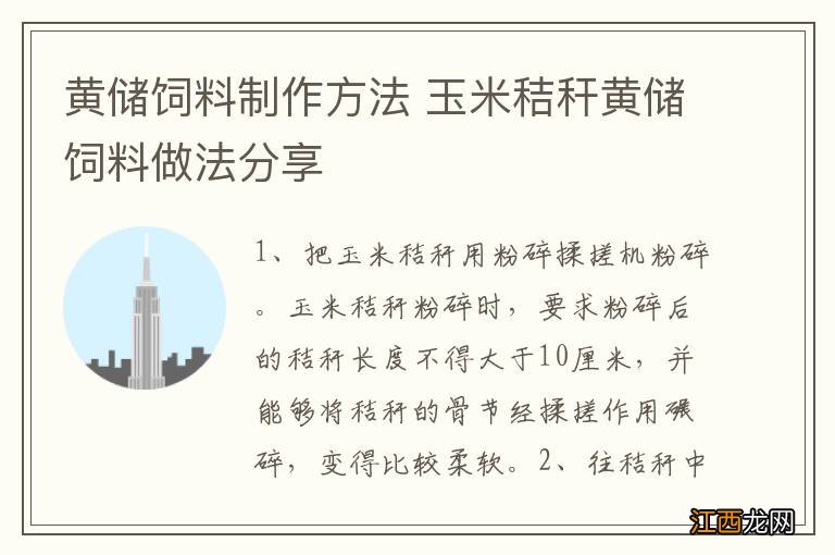 黄储饲料制作方法 玉米秸秆黄储饲料做法分享