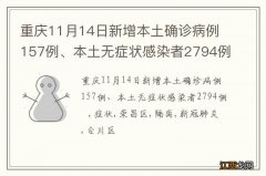 重庆11月14日新增本土确诊病例157例、本土无症状感染者2794例