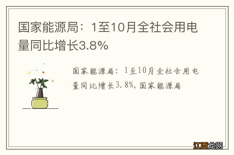 国家能源局：1至10月全社会用电量同比增长3.8%