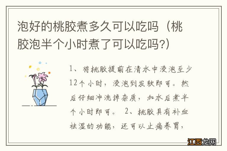 桃胶泡半个小时煮了可以吃吗? 泡好的桃胶煮多久可以吃吗