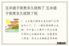 玉米碴子粥煮多久就熟了 玉米碴子粥煮多久就熟了呢